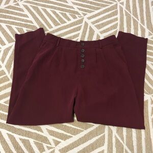 Anthropologie Burgundy Button-Front Trousers